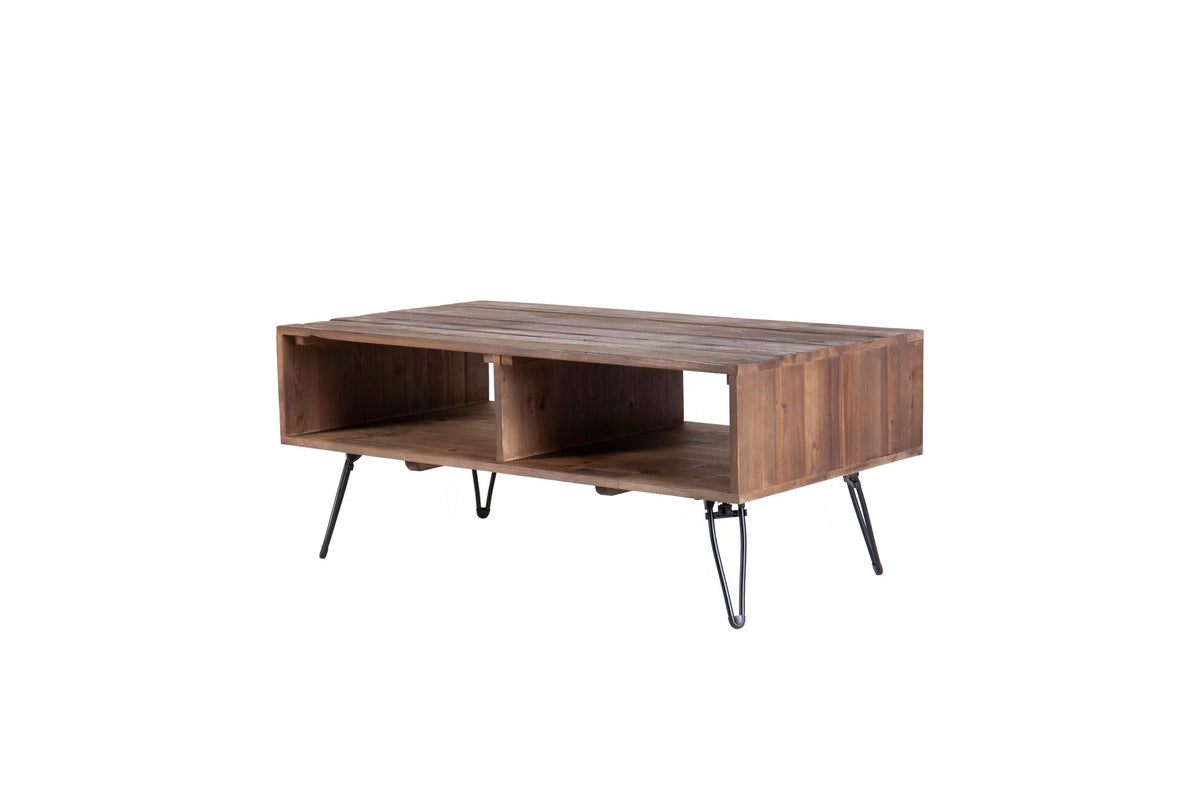 Reclaimed Wood Cocktail Table with Open Storage - Black / Natural