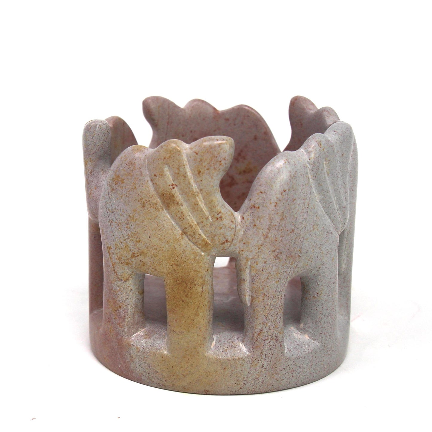 SMOLArt Circle of Elephants Soapstone Sculpture Light Stone