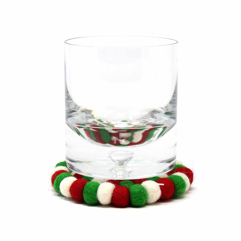 Global Groove Hand Crafted Felt Ball Coasters White Christmas Multicolor