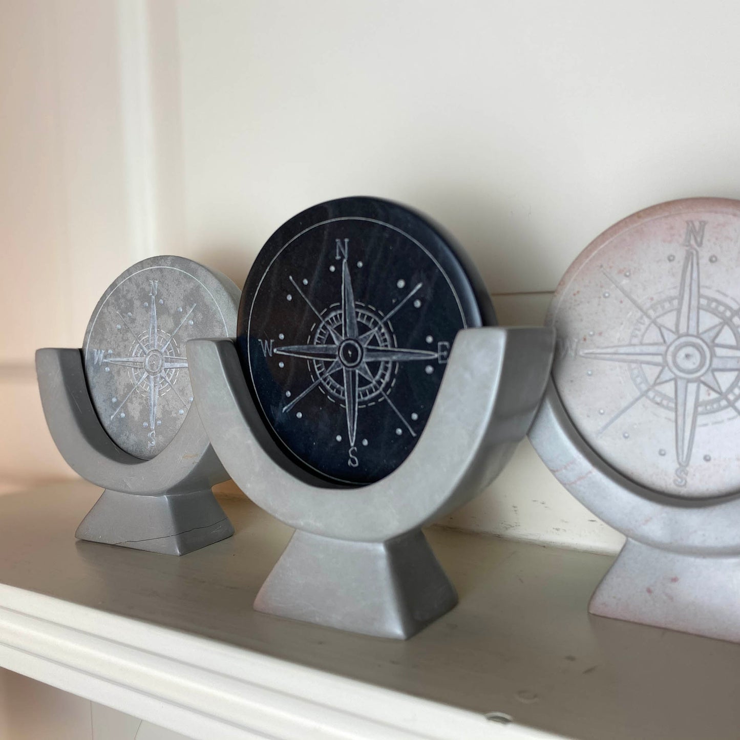 SMOLArt Compass Soapstone Sculpture Dark Gray Stone