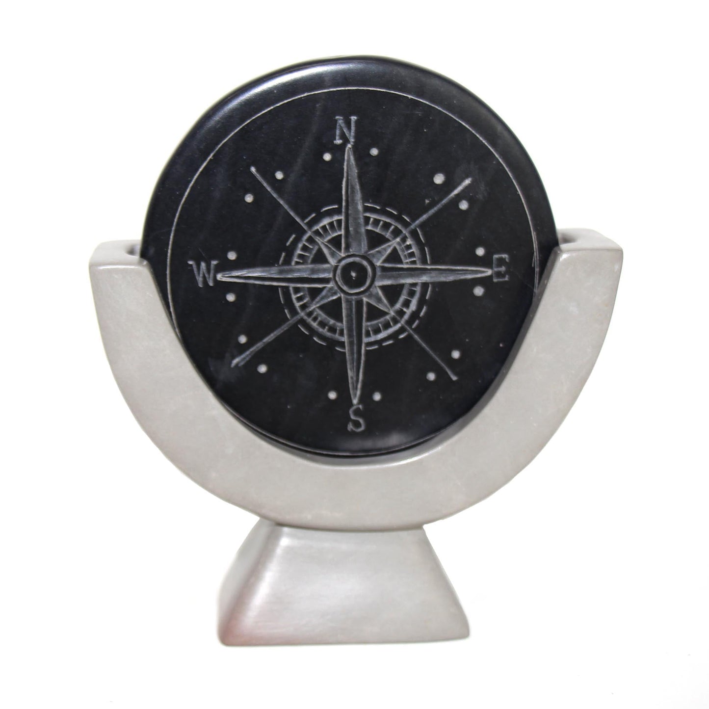 SMOLArt Compass Soapstone Sculpture Dark Gray Stone