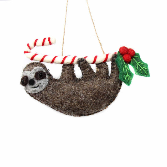 Global Groove Candy Cane Sloth Holiday Ornament