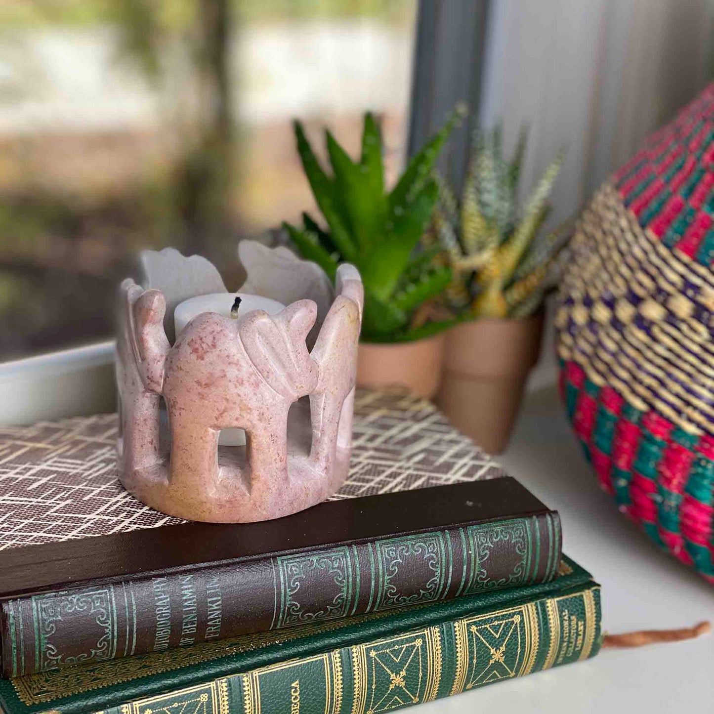 SMOLArt Circle of Elephants Soapstone Sculpture Light Stone