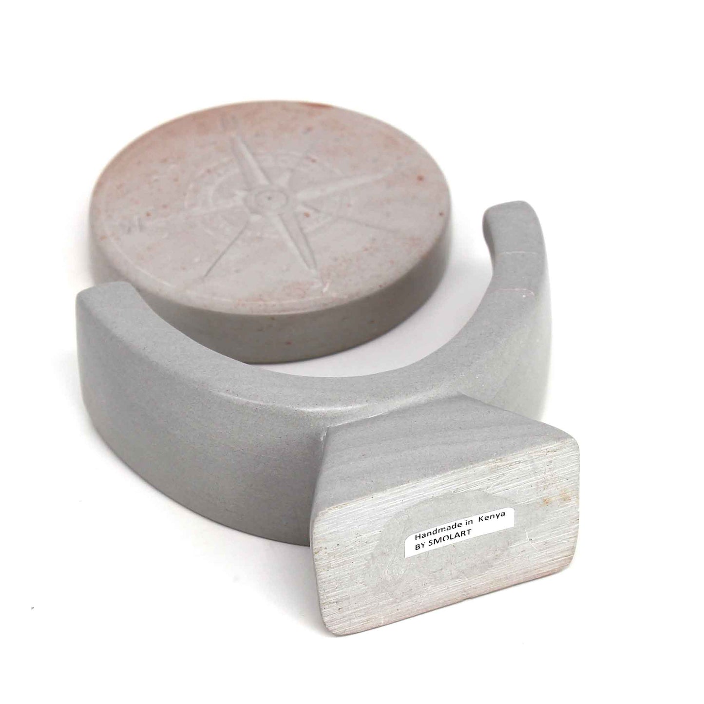 SMOLArt Compass Soapstone Sculpture Light Gray Stone