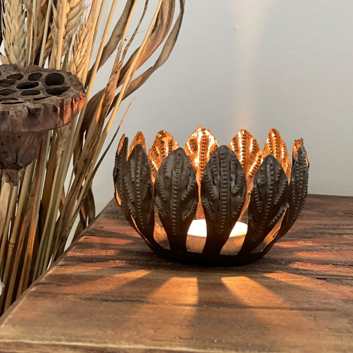Croix des Bouquets Decorative Drum Mango Leaf Art Bowl or Votive