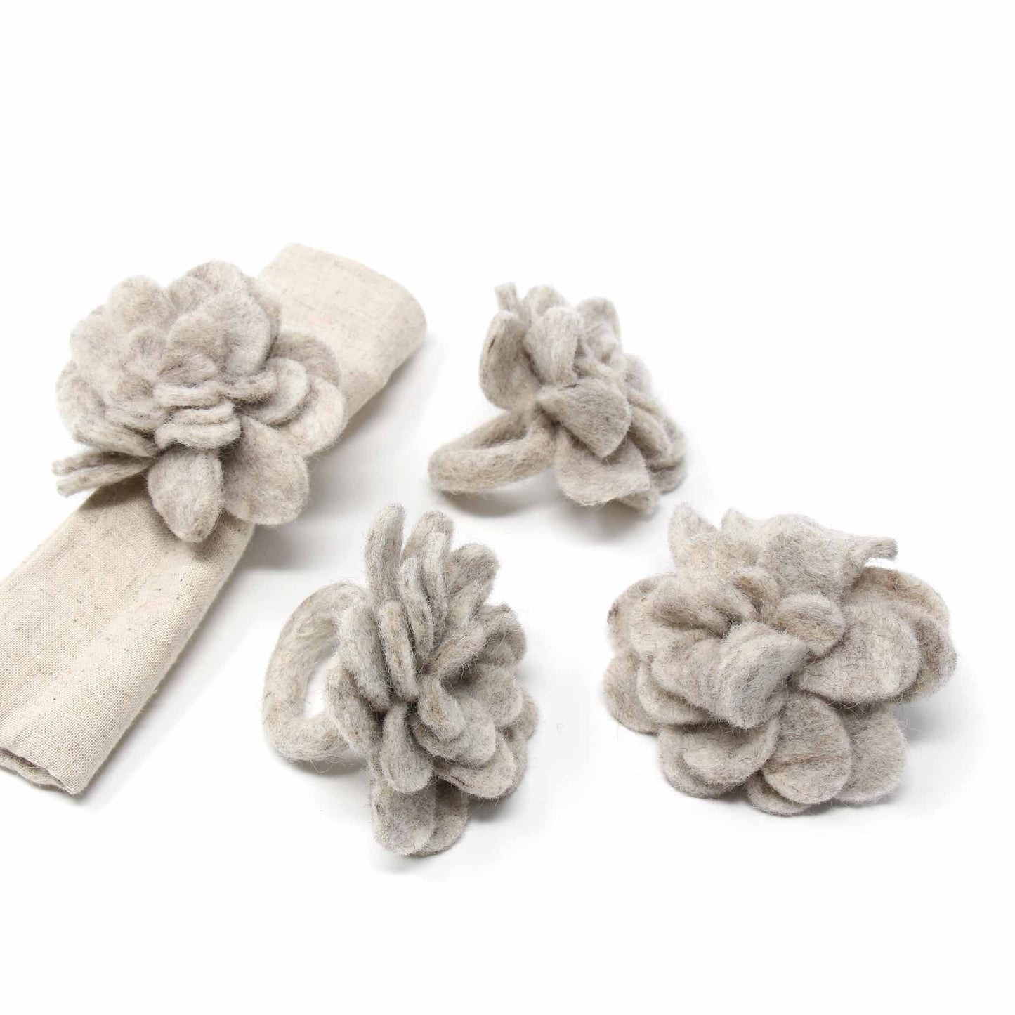 Global Groove Taupe Zinnias Felt Napkin Rings