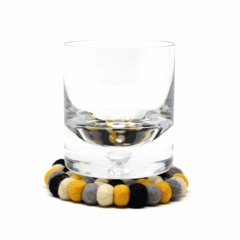 Global Groove Hand Crafted Felt Ball Coasters Mustard