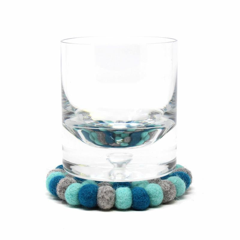 Global Groove Hand Crafted Felt Ball Coasters Chakra Light Blues