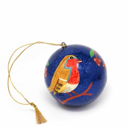 Asha Handicrafts Hand-Painted Bird on Branch Holiday Ornaments