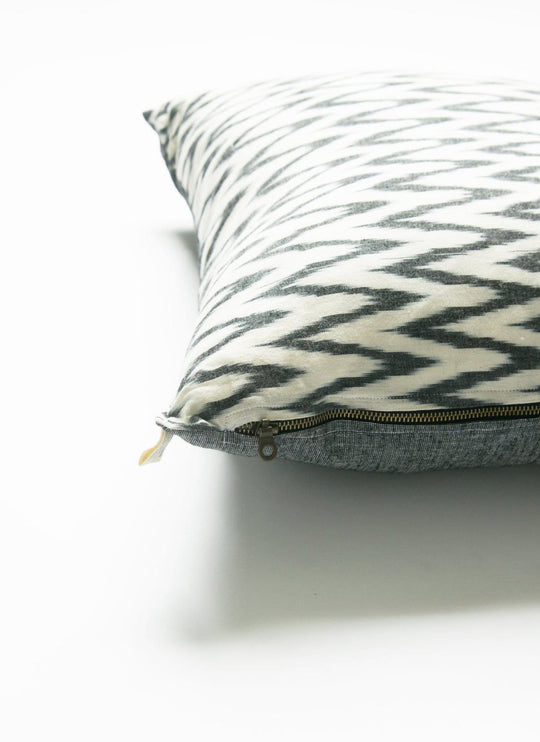 Rustic Loom Gray and White Chevron Cotton Ikat Square Pillow