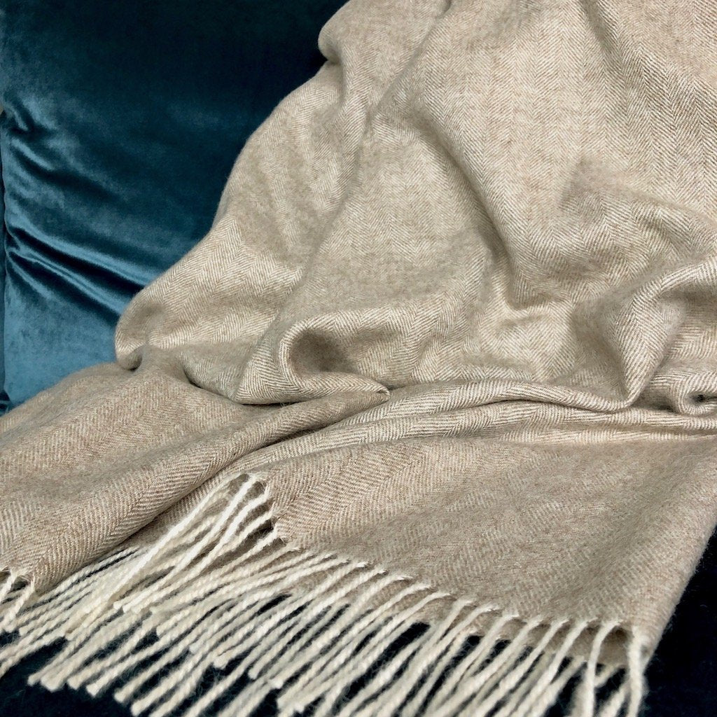 Slate + Salt Herringbone Baby Alpaca Throw