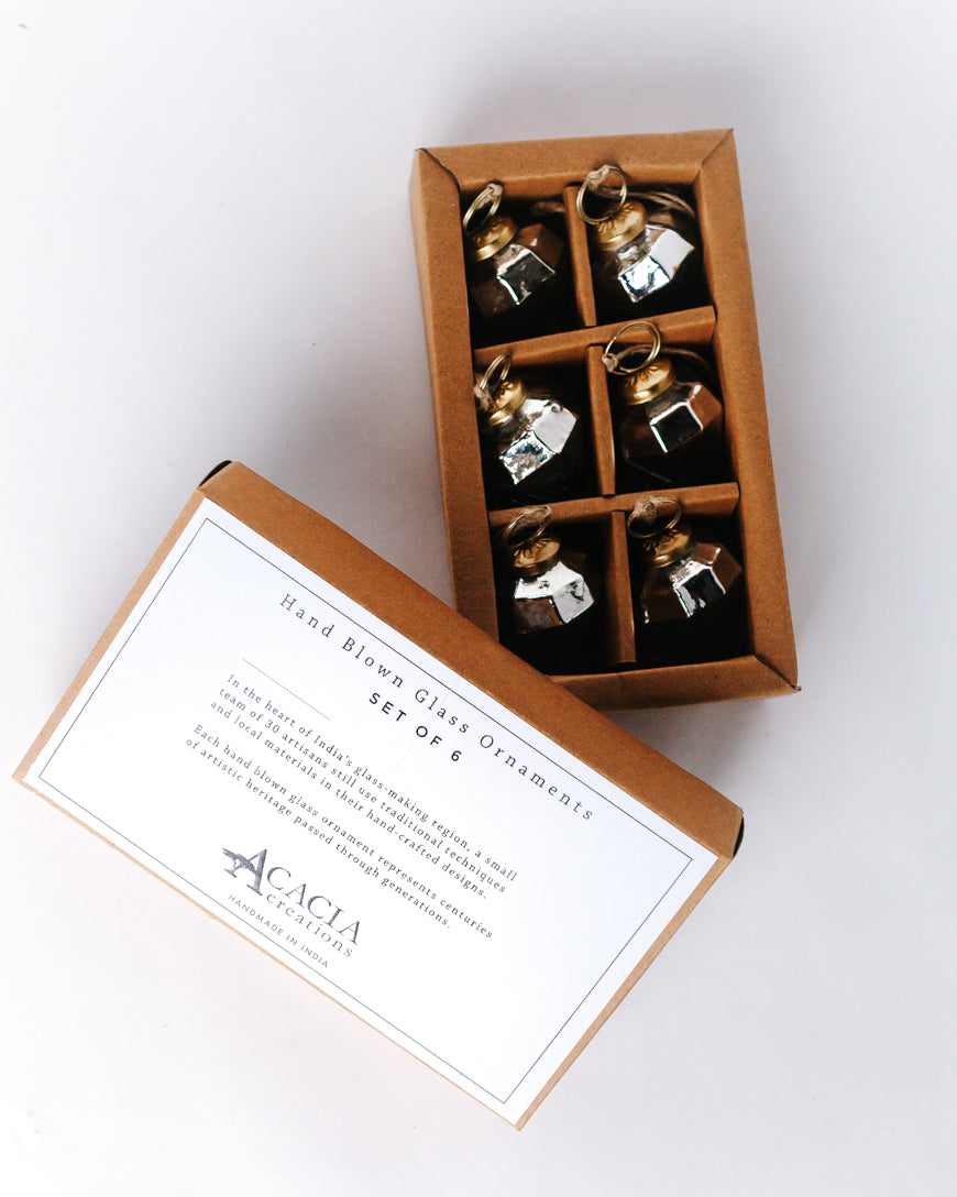 Acacia Creations Set of 6 Glass Jewel Holiday Ornaments