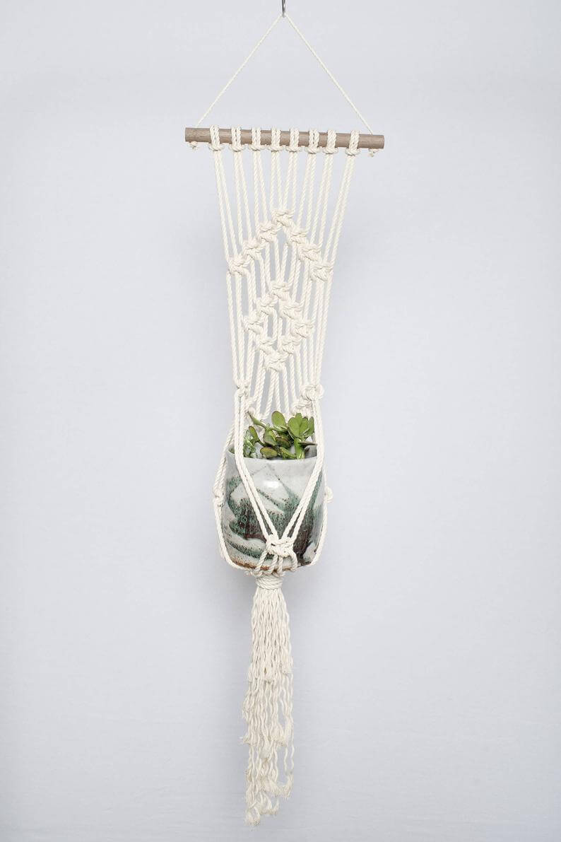 wooden dowel plant hanger Macramama Allman Macrame Plant Hanger with Dark Wood Dowel
