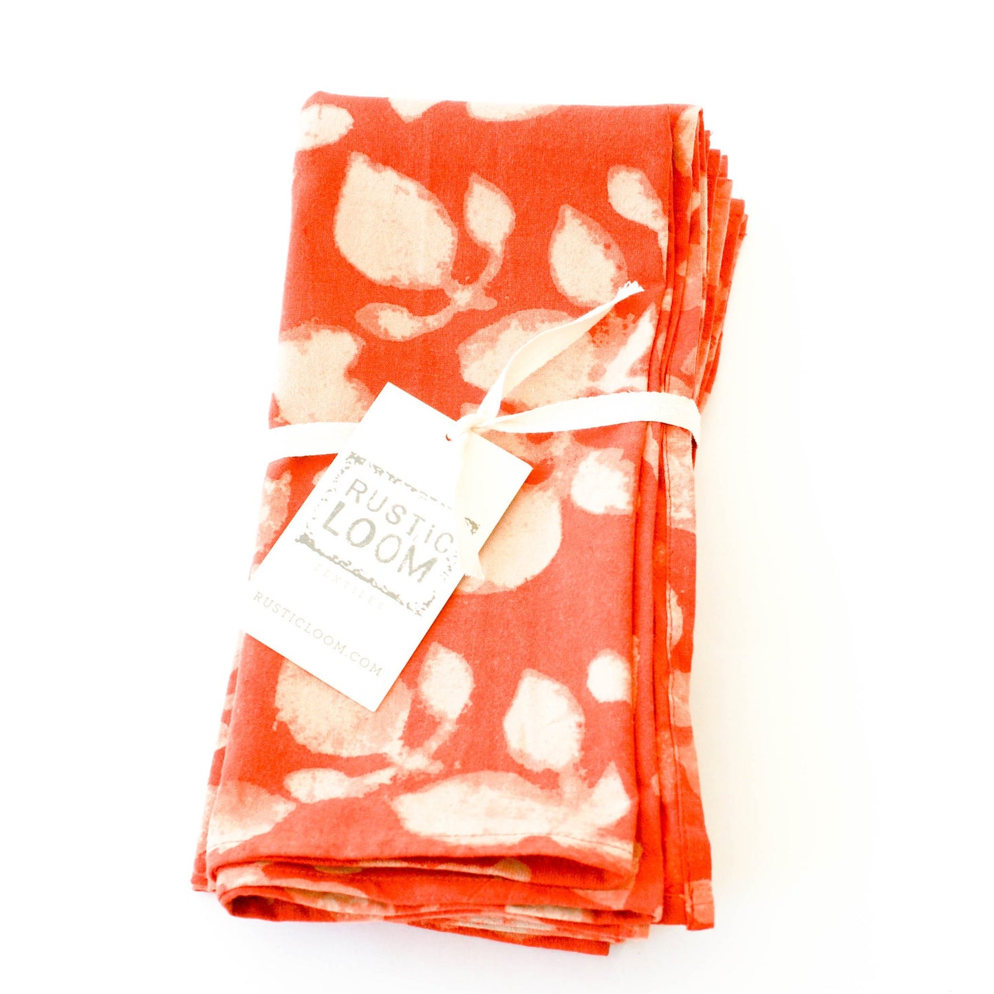 Rustic Loom Orange Leaf Pattern Cotton Block Print Dinner Napkin Set