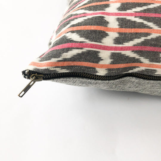 Rustic Loom Orange Pink Triangle Stripe Cotton Ikat Woven Pillow