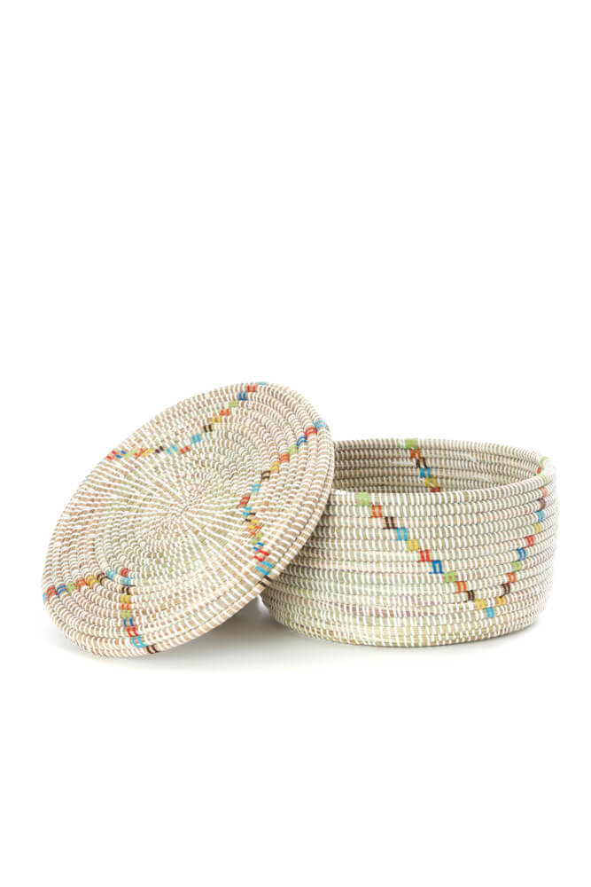 Swahili African Modern Set of Two Rainbow Garland Lidded White Storage Baskets
Jungle Pillows
