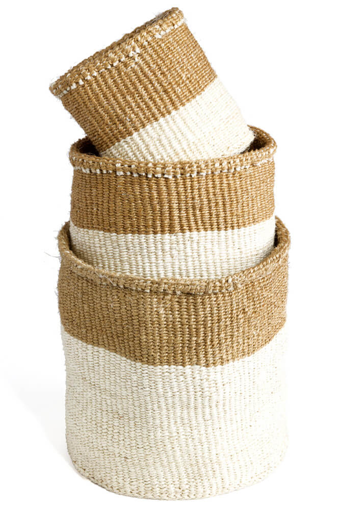 Swahili African Modern Set of Three Dual Tone Sisal Baskets