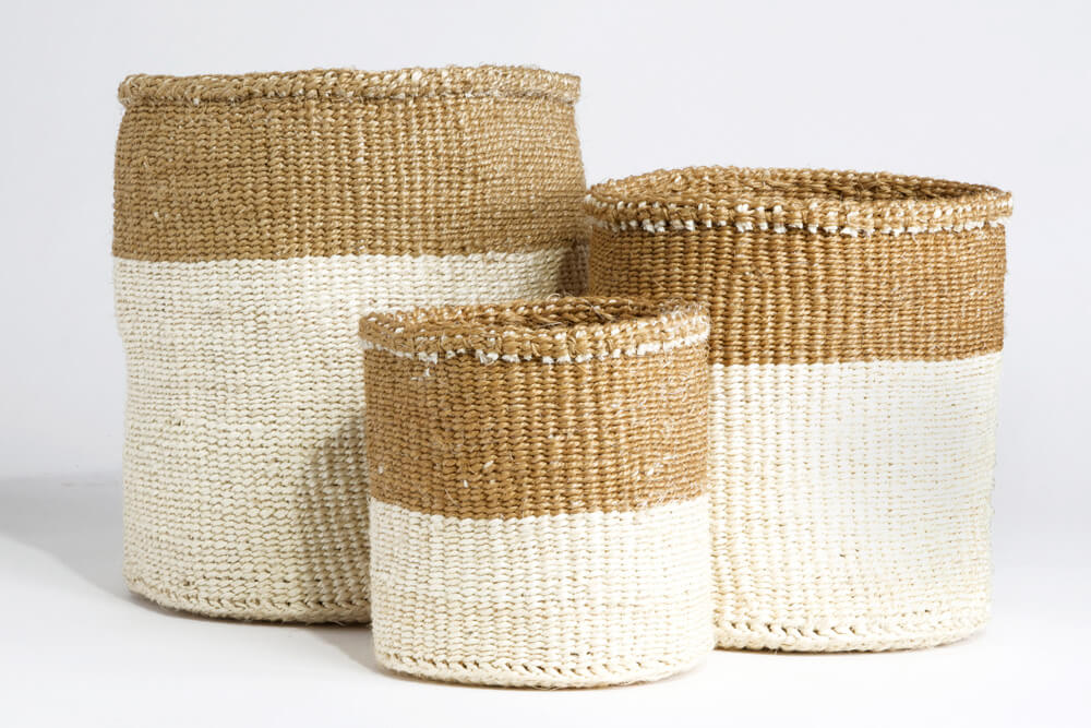 Swahili African Modern Set of Three Dual Tone Sisal Baskets
