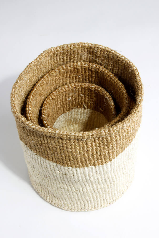 Swahili African Modern Set of Three Dual Tone Sisal Baskets