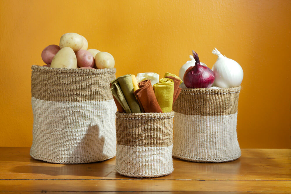 Swahili African Modern Set of Three Dual Tone Sisal Baskets