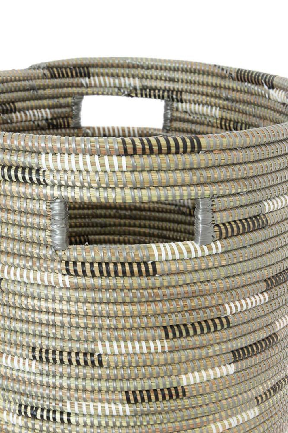 Swahili African Modern Silver Swirl Flat Lid Storage Basket