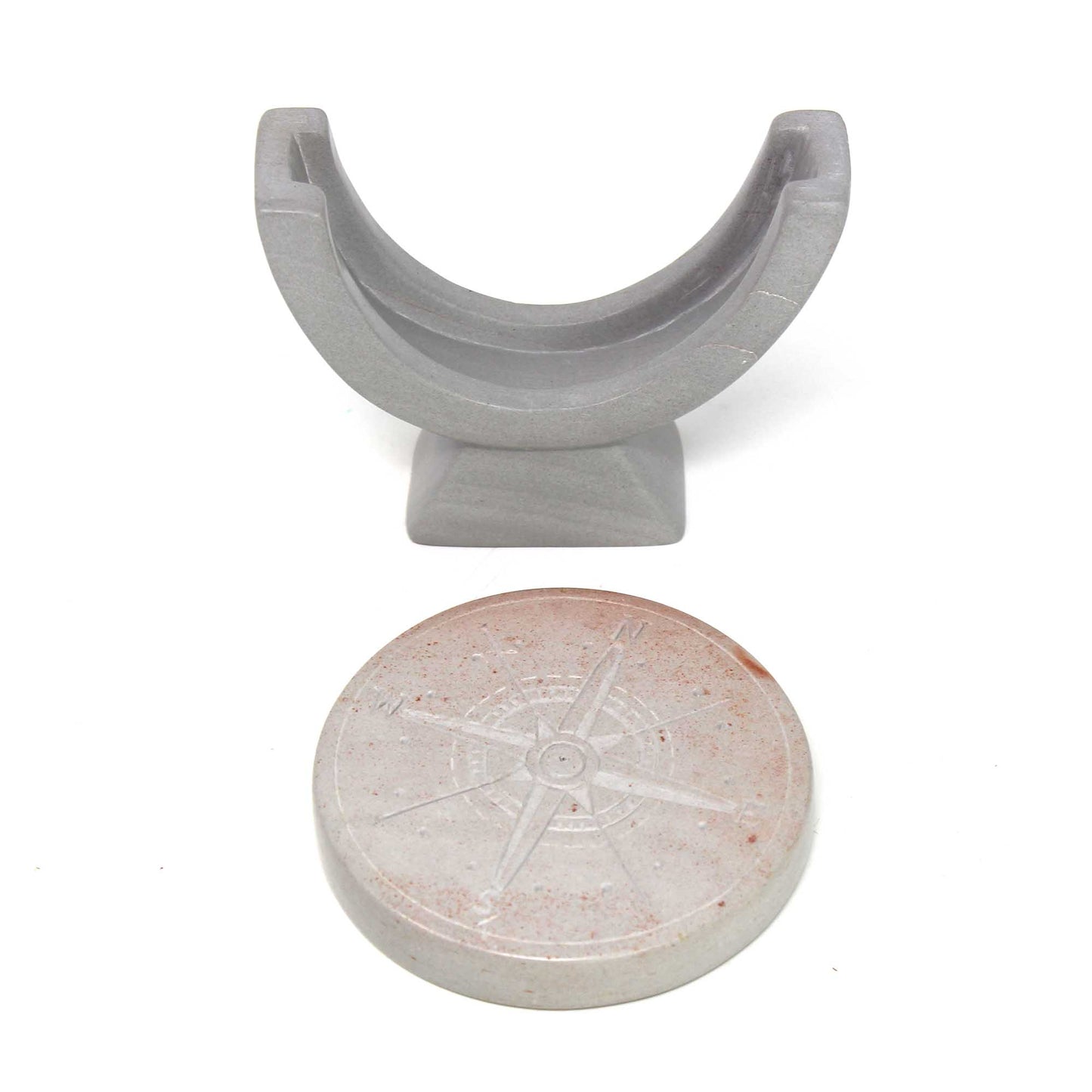 SMOLArt Compass Soapstone Sculpture Light Gray Stone