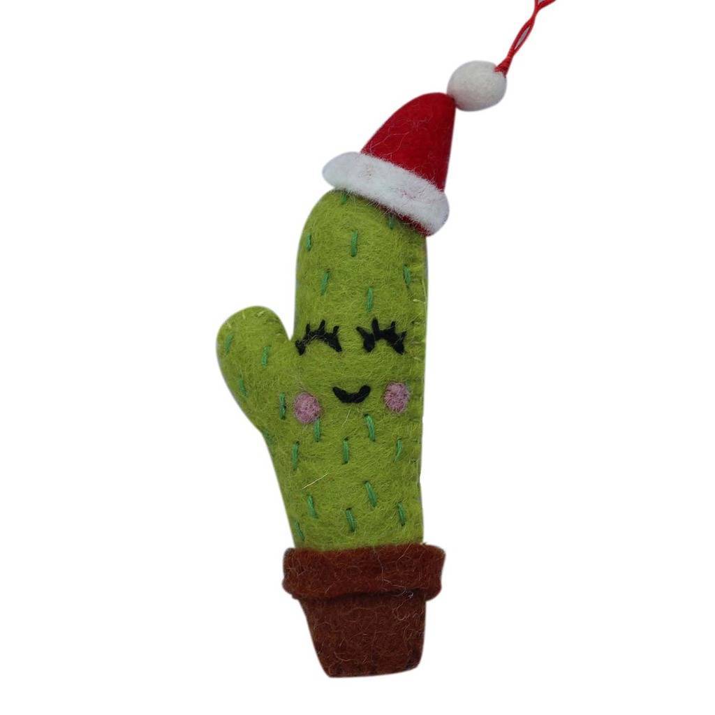 Global Groove Santa Hat Cactus Felt Ornament