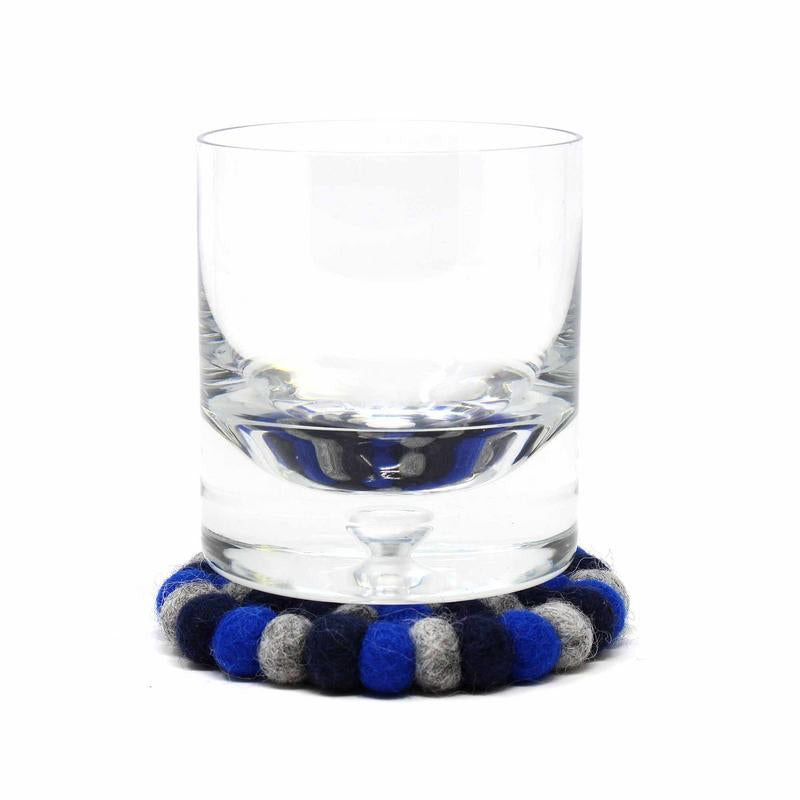 Global Groove Hand Crafted Felt Ball Coasters Chakra Dark Blues
