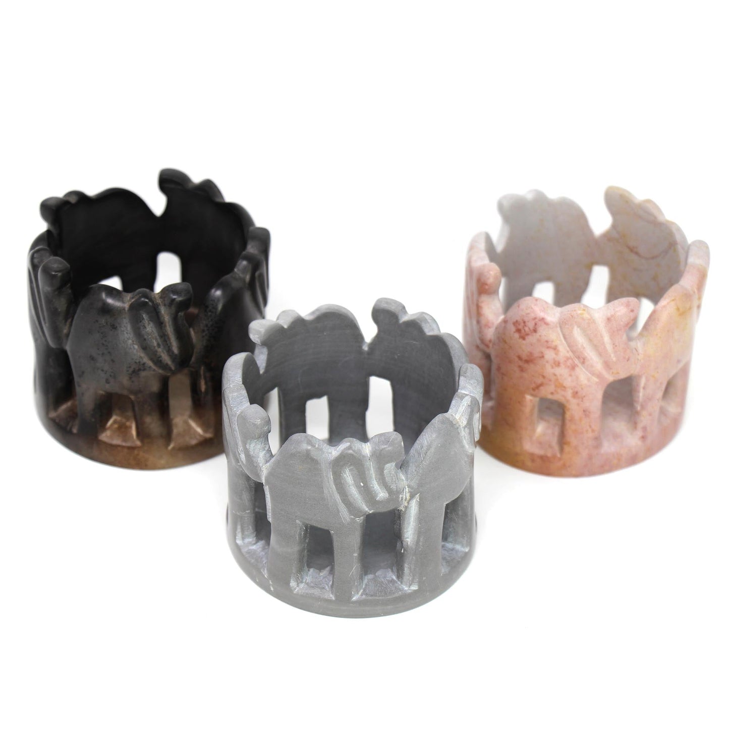 SMOLArt Circle of Elephants Soapstone Sculpture Light Stone