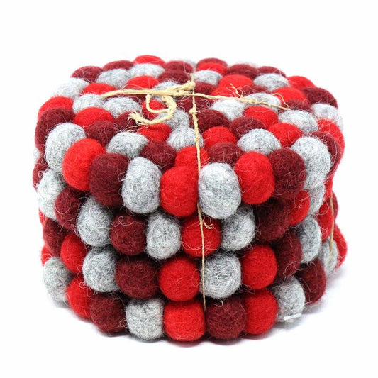 Global Groove Hand Crafted Felt Ball Coasters Chakra Reds