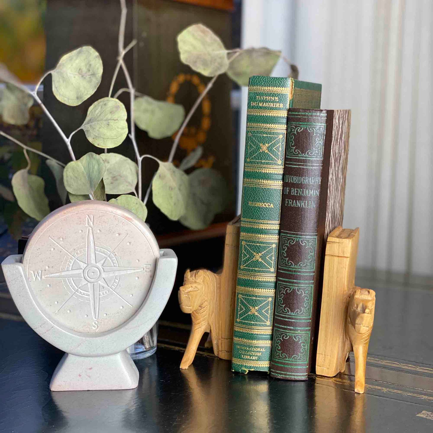 SMOLArt Compass Soapstone Sculpture Light Gray Stone