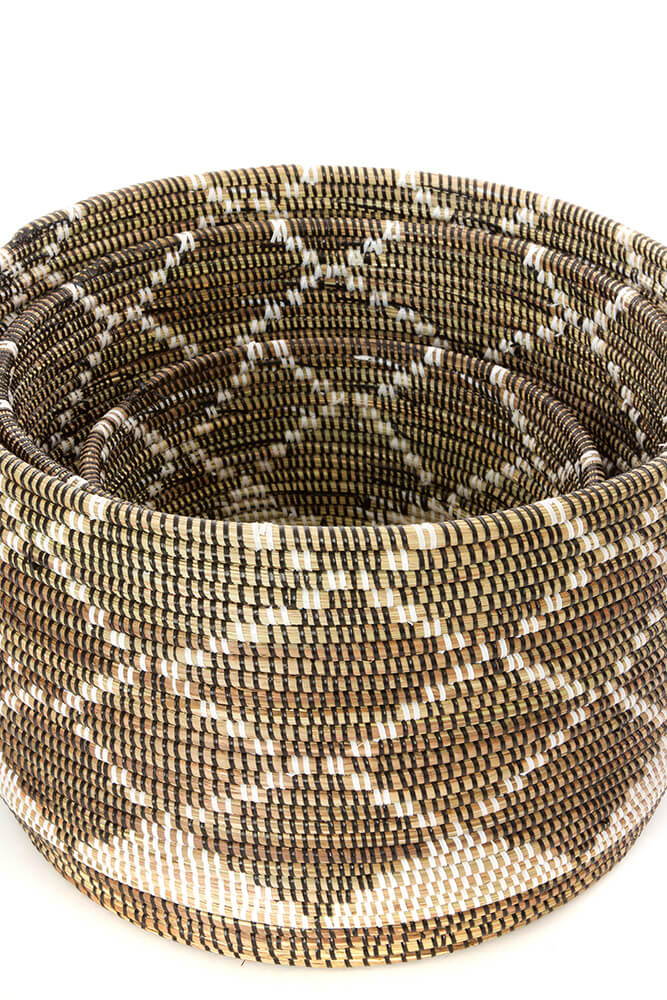 Swahili African Modern Set of 3 Nesting Diamond Design Baskets
