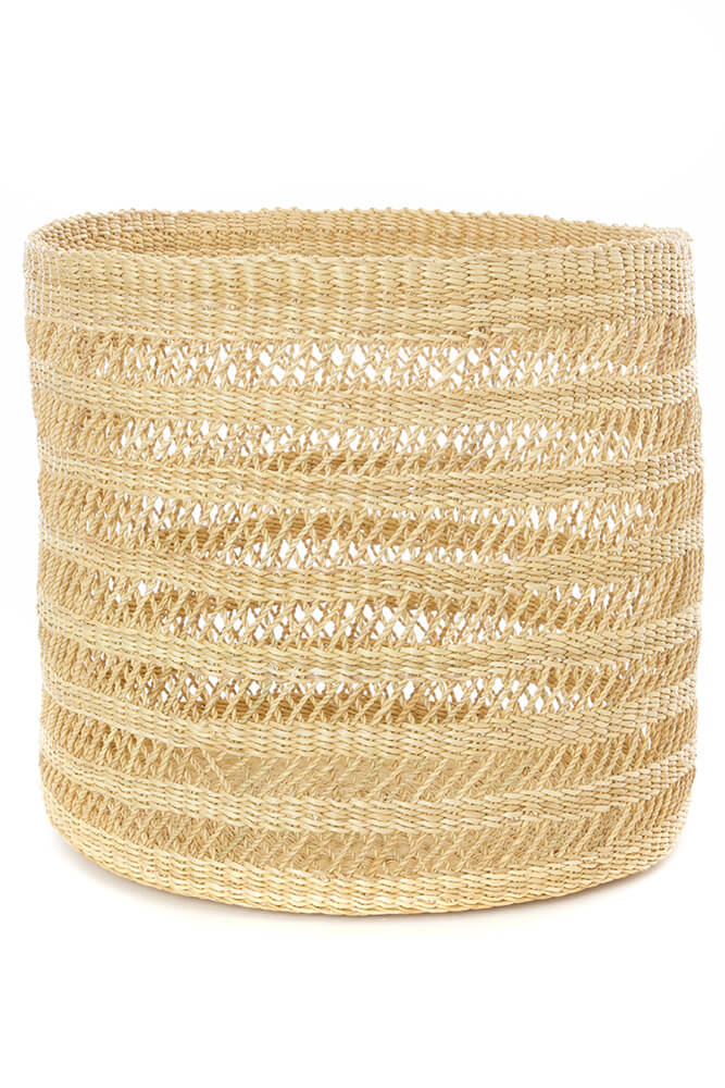 Swahili African Modern Set of Three Veta Vera Lace Weave Basket Bins