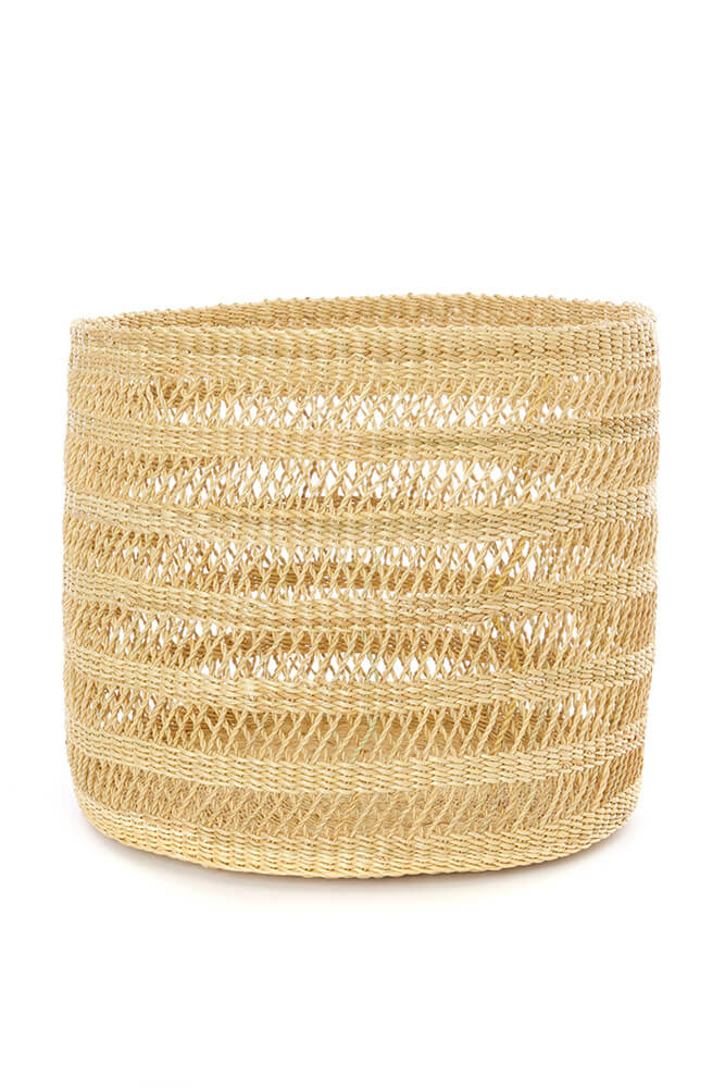 Swahili African Modern Set of Three Veta Vera Lace Weave Basket Bins