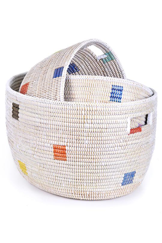 Swahili African Modern Set of Three Prismatic Pixels Sewing Baskets