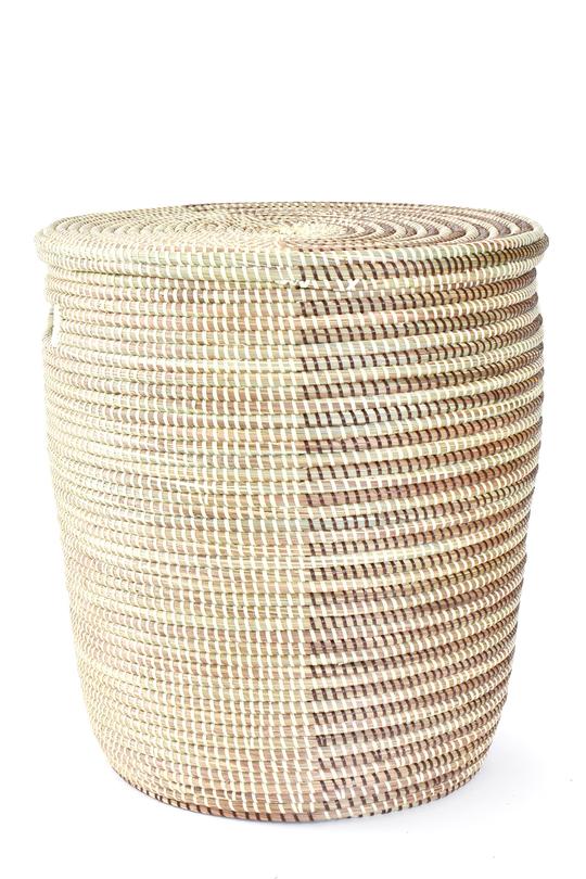 Swahili African Modern Cocoa and Cream Flat Lid Storage Basket