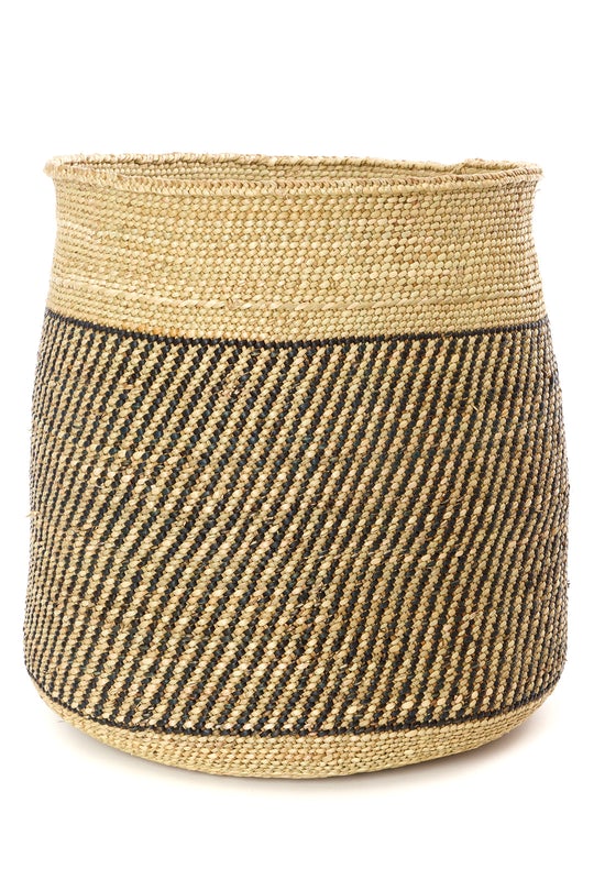 Swahili African Modern Iringa Baskets with Diagonal Black Stripes