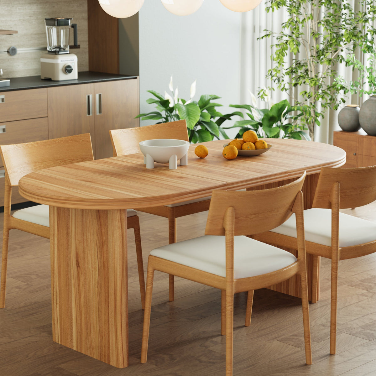 Modern Extendable Dining Table with Removable Extension Leaves - Natural Walnut