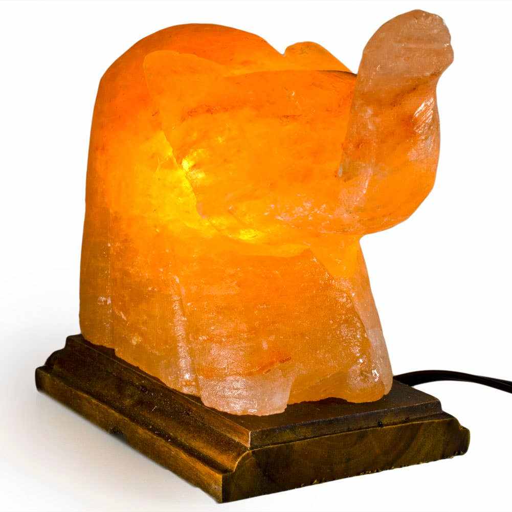 Elephant Shaped Salt Lamp - 9" avg. - Cord, Bulb, Dimmer