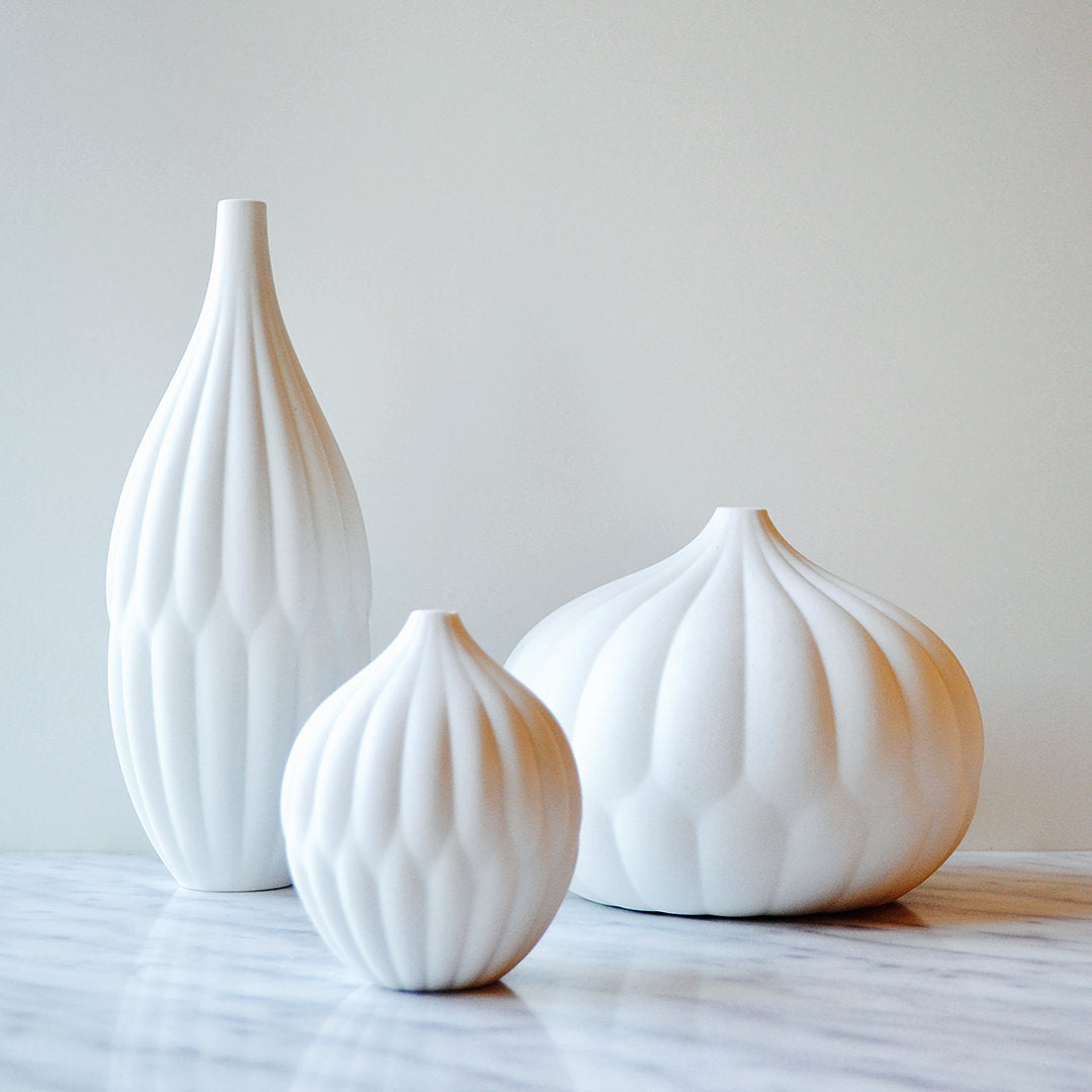 Textured Porcelain Vases Set of 3
