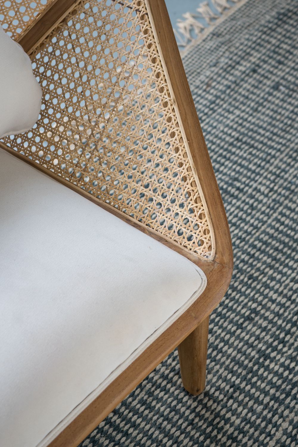 Teak Leisure Chair with Rattan Cane Back - Natural Wood / Brown
