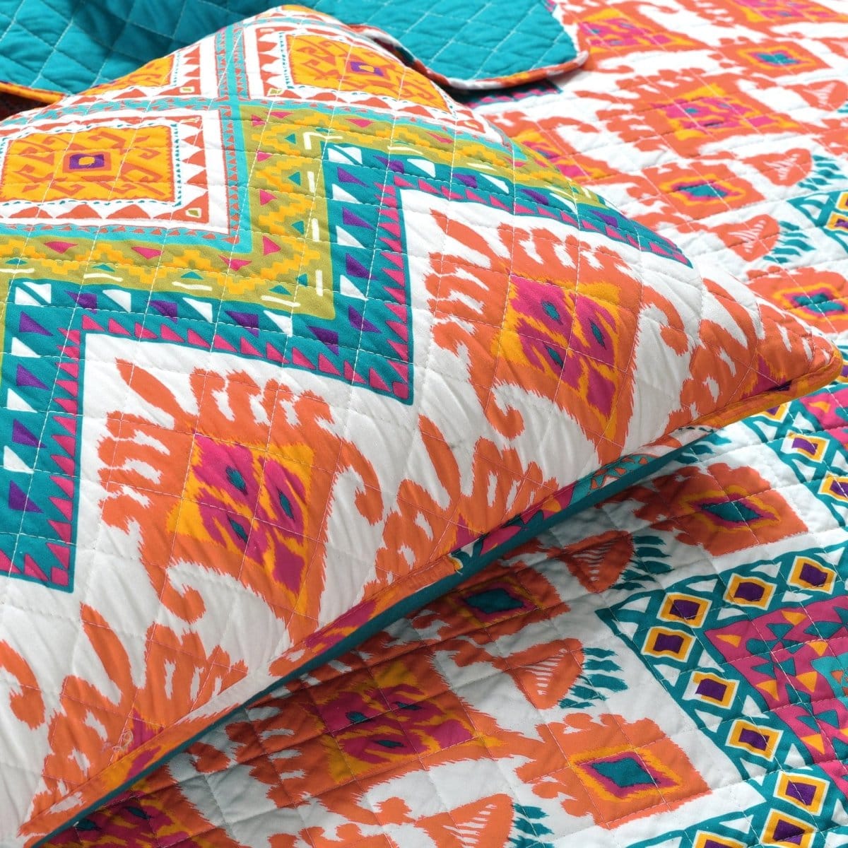 Boho Chevron Reversible Cotton Quilt 3 Piece Set