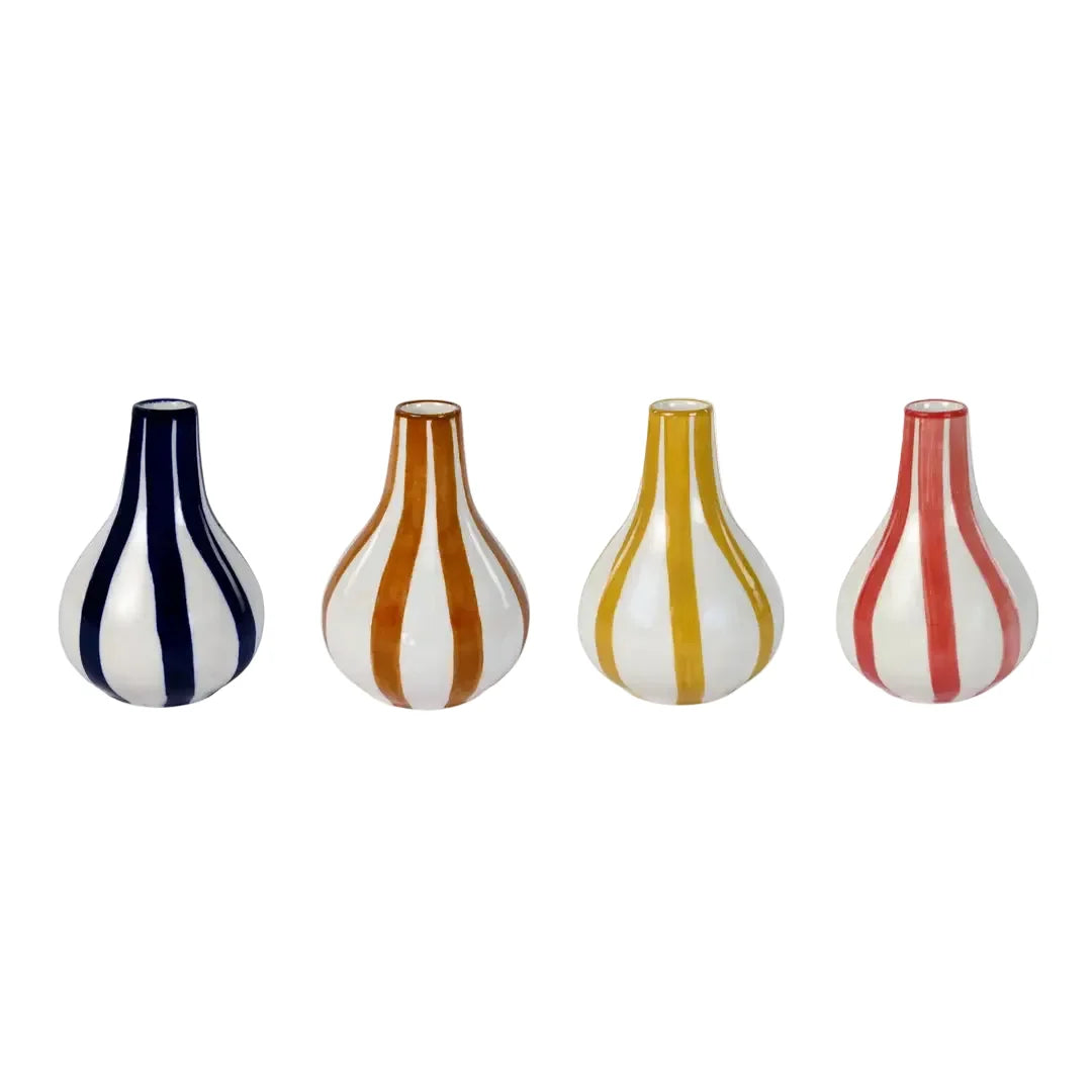 Stripe Bud Vase | Red Handpainted Ceramic | 4.75 Inch