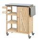 Foldable Outdoor Kitchen Island with Stainless Steel Top and Storage - Natural Fir Wood