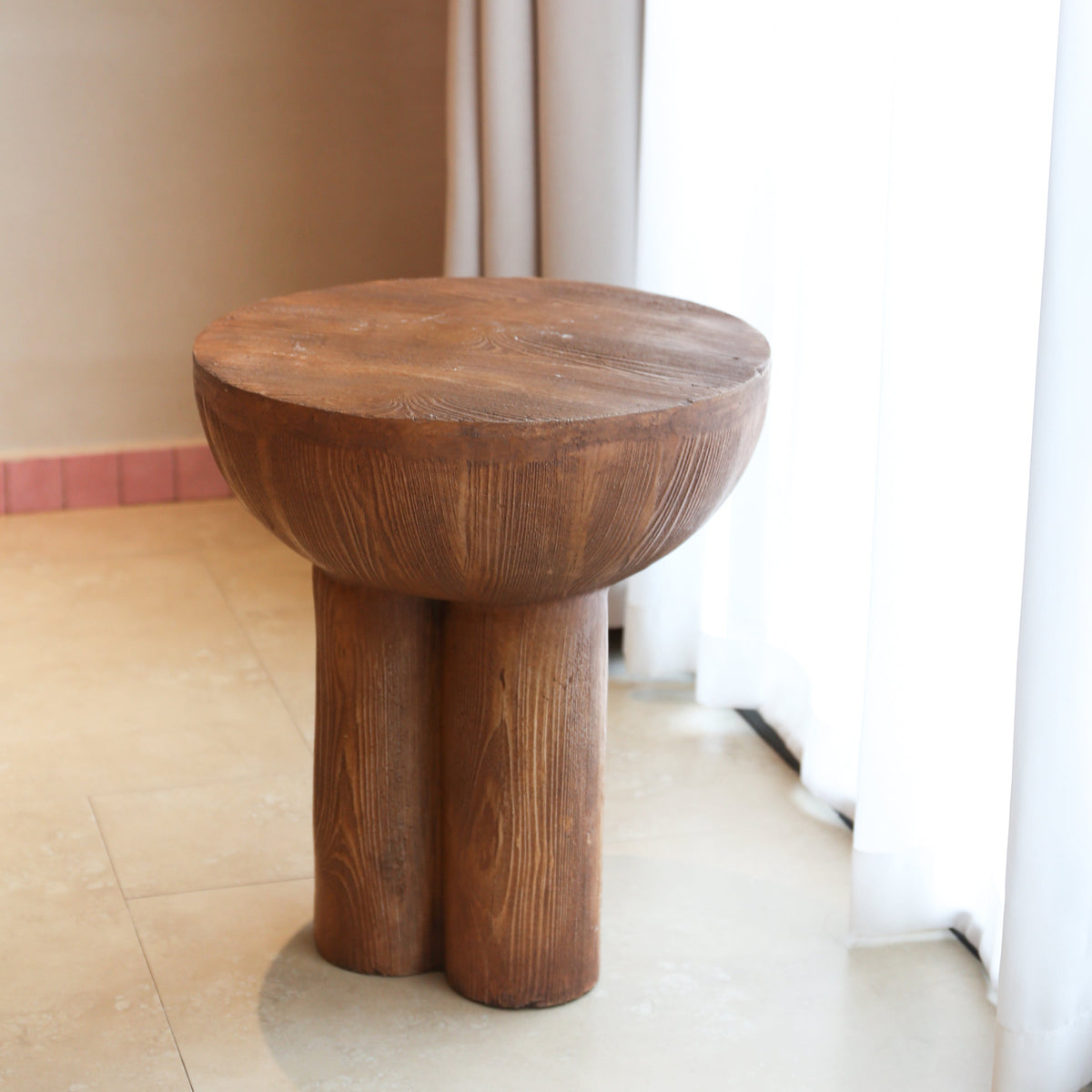 Iris Outdoor Patio Three-Legged Wood-Grain Side Table