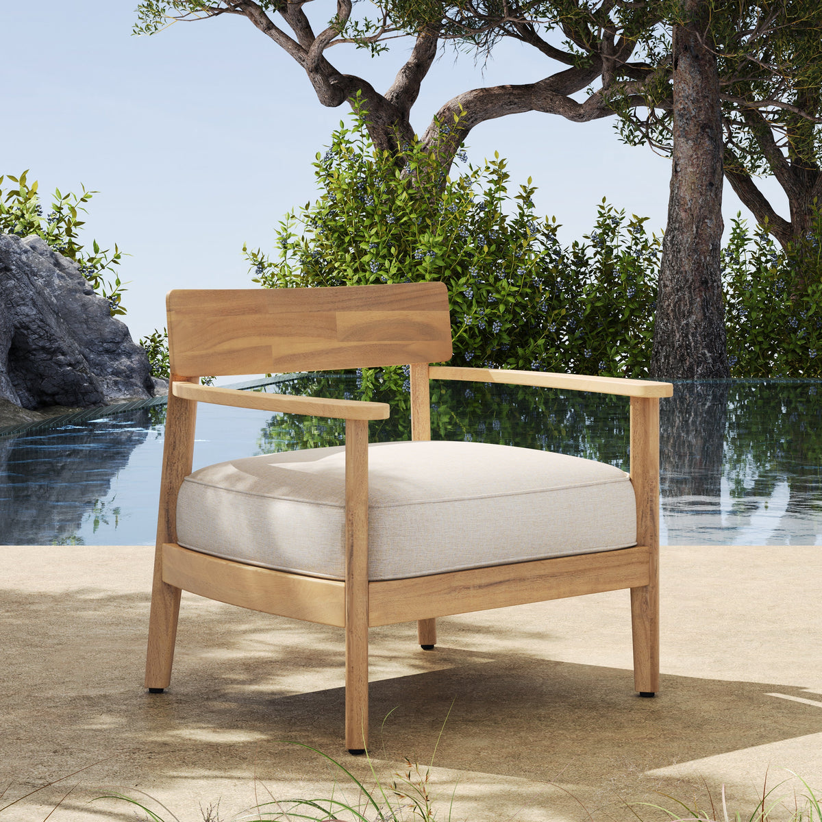 Mallorca Acacia Wood Club Chair with Seat Cushion - Outdoor