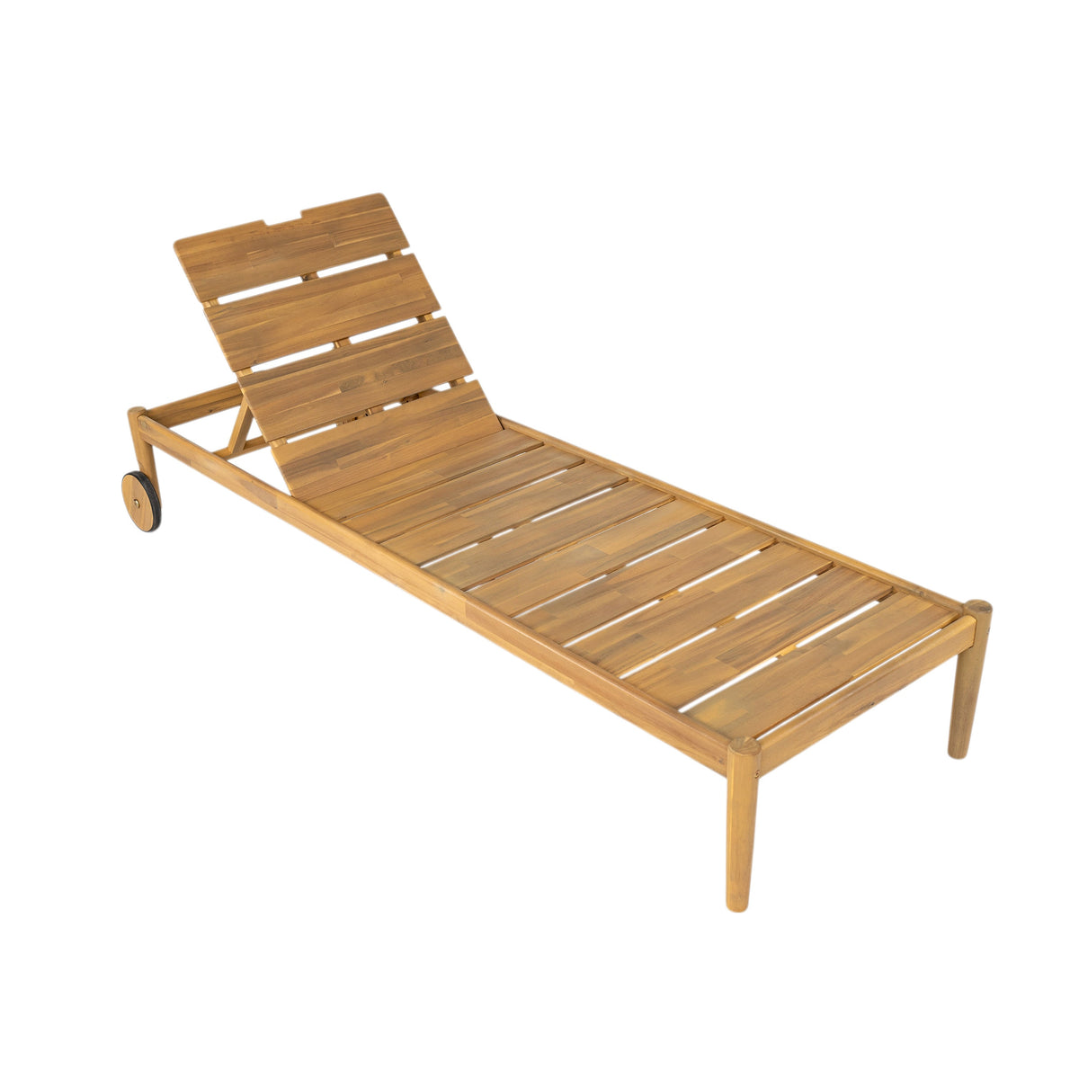 Riviera Outdoor Chaise Lounge with Wheels, Acacia Wood Frame (Set of 2)