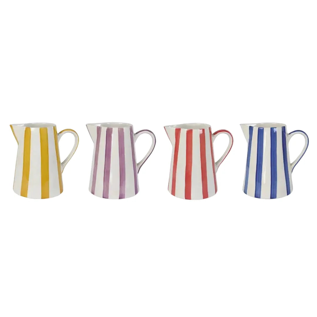 Red Stripe Pitcher | Handpainted Stoneware