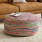 Large Round Pouf with Woven Cotton & Jute - Multicolor
