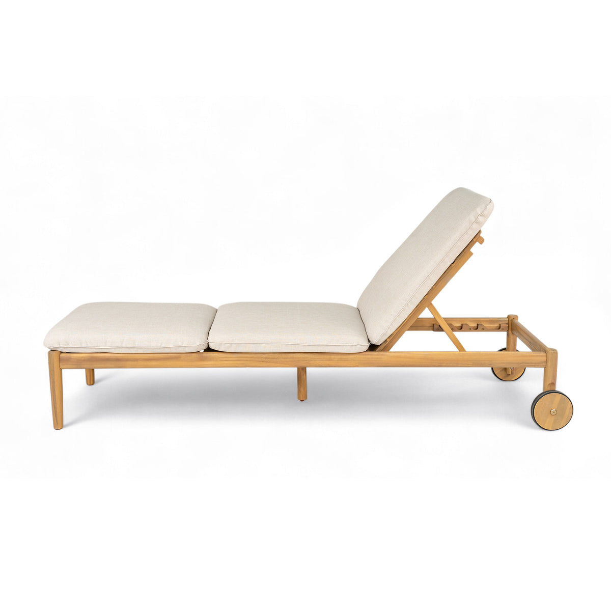 Riviera Outdoor Chaise Lounge with Wheels, Acacia Wood Frame (Set of 2)